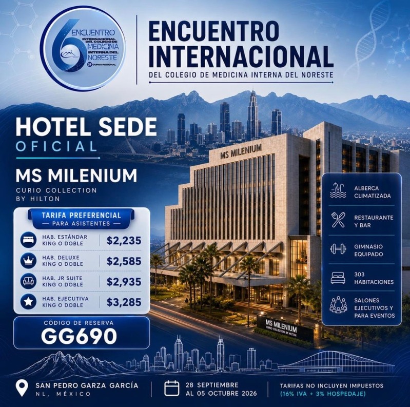 Cartel del hotel sede del 6° Encuentro Internacional del Colegio de Medicina Interna del Noreste